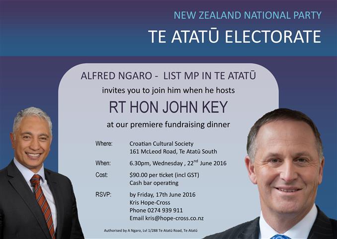 National Fundraiser with ALFRED NGARO - LIST MP IN TE ATATŪ and RT HON JOHN KEY